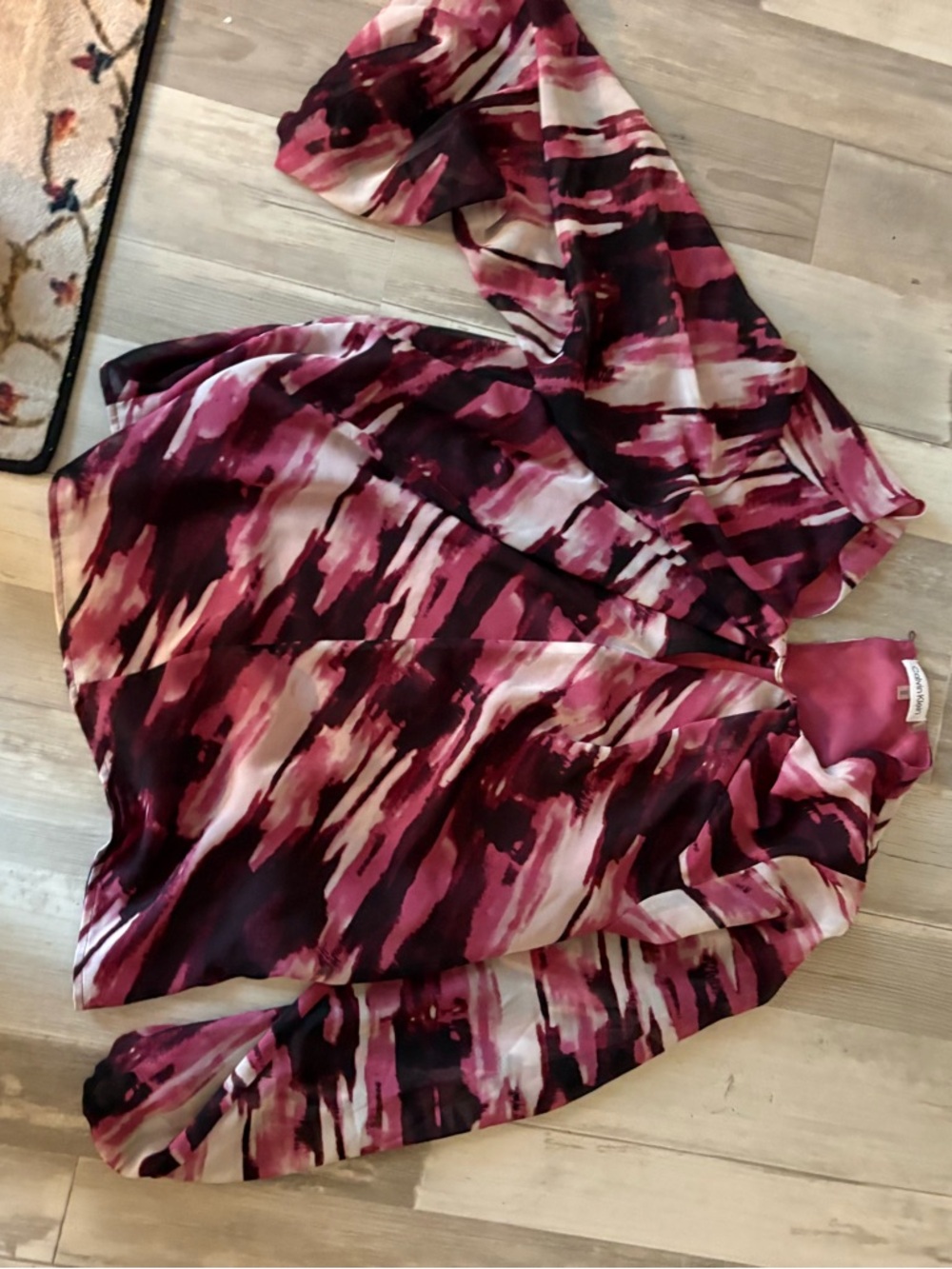 Calvin Klein Pink and Burgundy Printed Silk Blouse